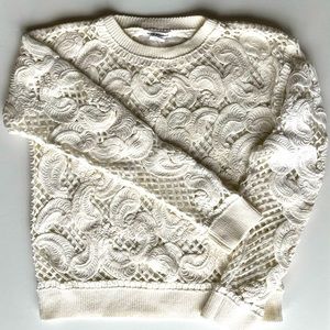 CLUB MONACO cropped white cotton heavy lace sweater. Size XS. Worn once.